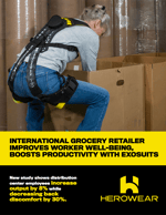 HeroWear case study cover — food and beverage logistics workers reported 30% less back discomfort and 8% productivity boost