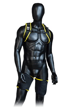 Apex exosuit exoskeleton on male mannequin.